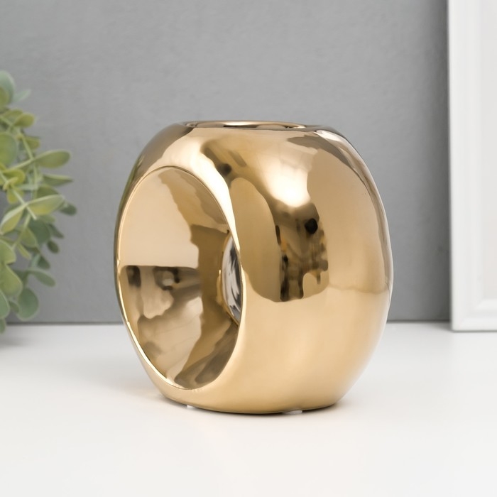 Подсвечник керамика на 1 свечу  Подсвечник керамика на 1 свечу "Кольцо" d=6 см золото 16х8х14 см