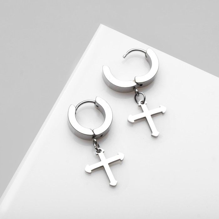 Серьги-кольца «Крестики» мини, d=1,3 см, цвет серебро Серьги-кольца «Крестики» мини, d=1,3 см, цвет серебро