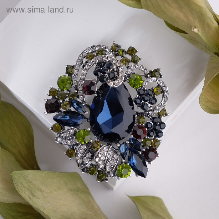 Брошь «Императрица» самоцветная, цветная в серебре Брошь «Императрица» самоцветная, цветная в серебре