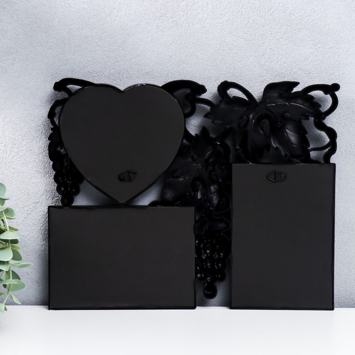 Фоторамка пластик на 3 фото 10х15, 13х13 см  Фоторамка пластик на 3 фото 10х15, 13х13 см "Виноград" тёмное серебро 26х33 см