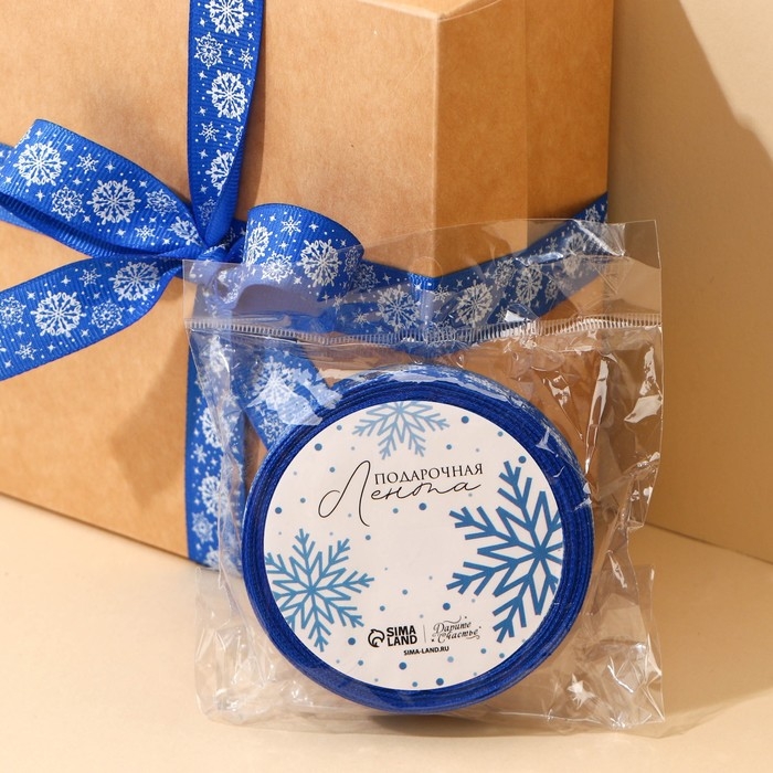 Лента декоративная репсовая «Снежинки», синяя, 2 см × 5 м Лента декоративная репсовая «Снежинки», синяя, 2 см × 5 м