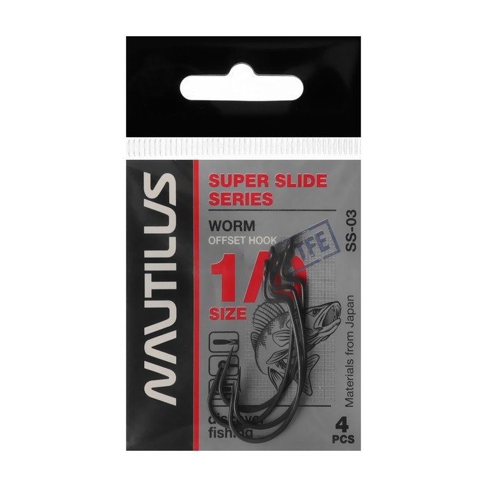 Крючок офсетный Nautilus Offset Super Slide Series Worm SS-03PTFE, № 1/0, 4 шт. Крючок офсетный Nautilus Offset Super Slide Series Worm SS-03PTFE, № 1/0, 4 шт.