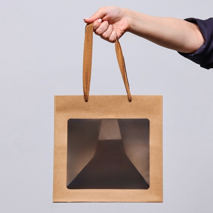 Пакет подарочный, крафт, с окном, 25 х 25 х 25 см Пакет подарочный, крафт, с окном, 25 х 25 х 25 см