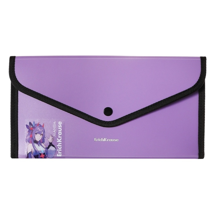 Папка-конверт на кнопке 260 х 140 мм (Travel), 600 мкм, ErichKrause Папка-конверт на кнопке 260 х 140 мм (Travel), 600 мкм, ErichKrause "Matt Manga", с расширением, непрозрачная, тиснение "песок", микс