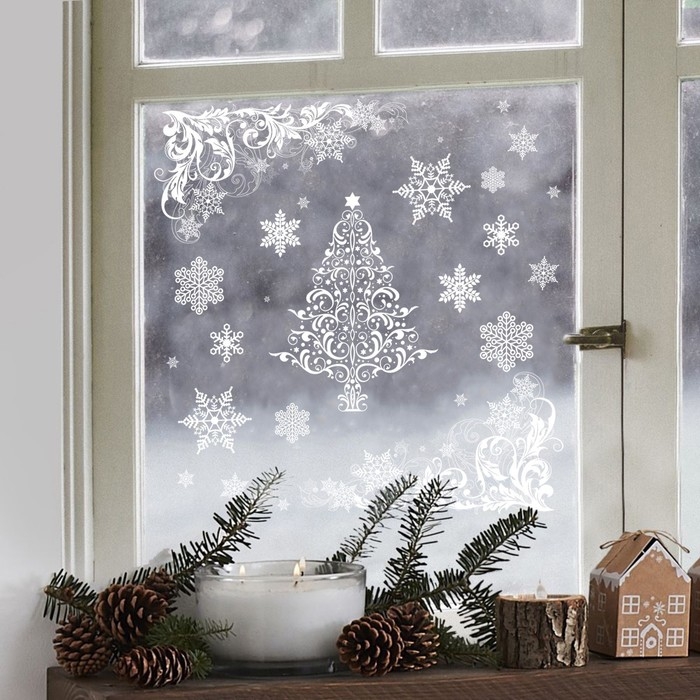 Наклейки новогодние на окна «Ёлочка», многоразовые, многоразовые, 33 х 50 см, Новый год Наклейки новогодние на окна «Ёлочка», многоразовые, многоразовые, 33 х 50 см, Новый год
