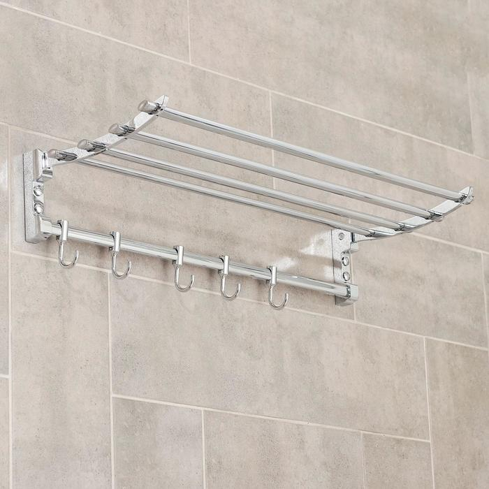 Полка откидная с двигающимися крючками Accoona A141, 57×30 см, цвет хром Полка откидная с двигающимися крючками Accoona A141, 57×30 см, цвет хром