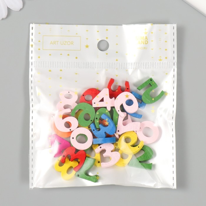 Бусины для творчества дерево "Цифры" набор 30 шт 1,5х1,5х0,3 см