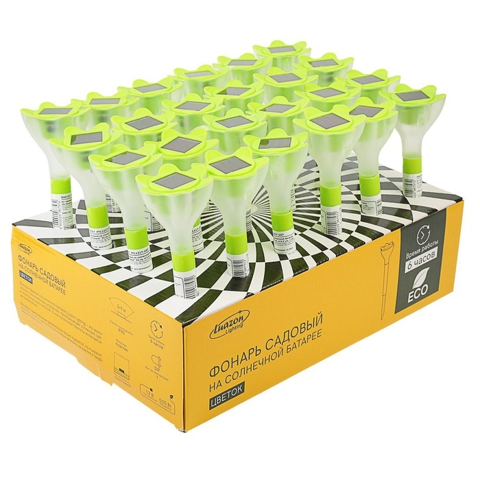 Садовый светильник на солнечной батарее «Цветок зелёный», 6 × 29 × 6 см, 1 LED, свечение белое Садовый светильник на солнечной батарее «Цветок зелёный», 6 × 29 × 6 см, 1 LED, свечение белое