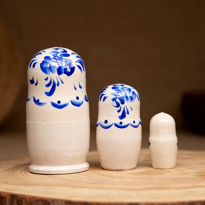 Матрёшка «Гжель», белое платье, 3 кукольная, 9 см Матрёшка «Гжель», белое платье, 3 кукольная, 9 см