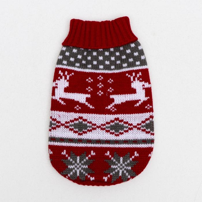 Свитер Свитер "Бегущие олени", L (ДС 29, ОШ 29, ОГ 29-49 см), бордовый