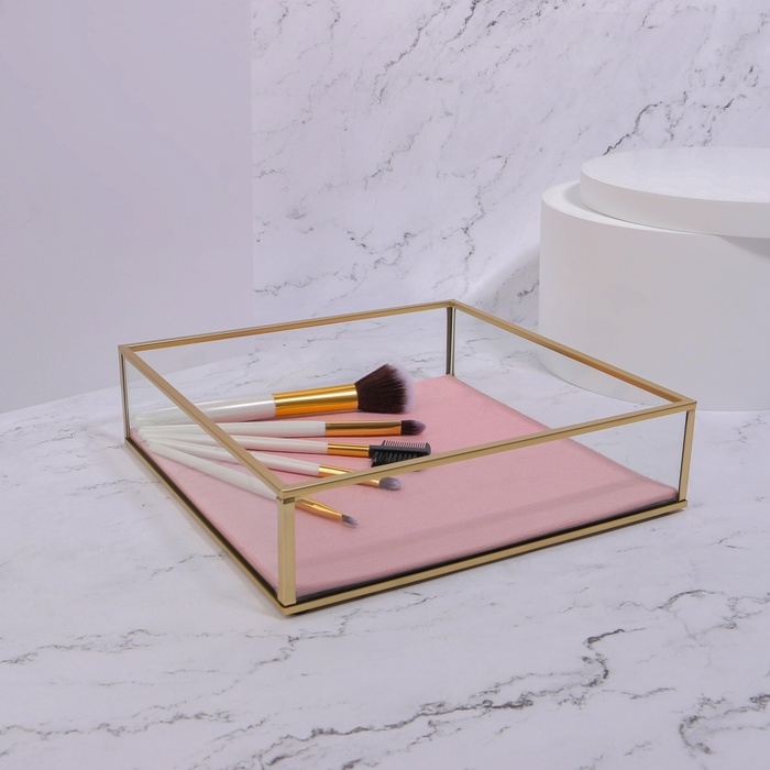 Органайзер для хранения «PINK RIPPLES», стеклянный, 1 секция, 20 × 20 × 5 см, цвет прозрачный/медный/розовый