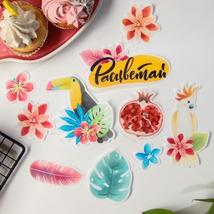 Вафельные картинки съедобные &laquo;Расцветай&raquo; для капкейков, торта KONFINETTA, 10 шт.