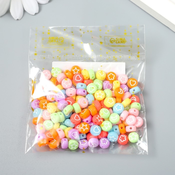 Набор бусин для творчества пластик Набор бусин для творчества пластик "Сердечки и звёзды" цветные 20 гр 0,4х0,7х0,7 см