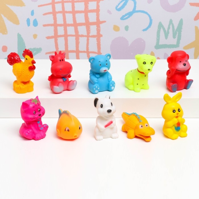 Набор игрушек - пищалок для купания в ванне  Набор игрушек - пищалок для купания в ванне "Животные" 10 шт, резиновые, 10 см