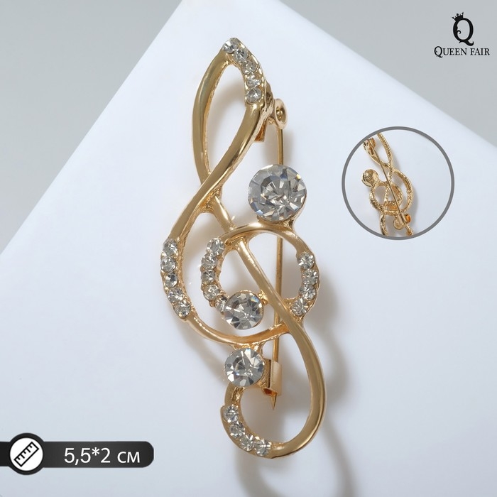 Брошь «Скрипичный ключ» изящный, цвет белый в золоте Брошь «Скрипичный ключ» изящный, цвет белый в золоте