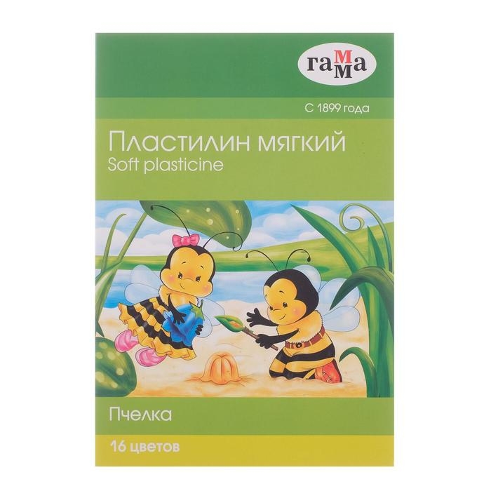 Пластилин мягкий (восковой) 16 цветов 196 г Гамма  Пластилин мягкий (восковой) 16 цветов 196 г Гамма "Пчелка", со стеком, картонная упаковка 280030Н