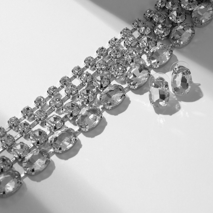 Набор 2 предмета; серьги, колье «Вечерний» 4 ряда, цвет белый в серебре Набор 2 предмета; серьги, колье «Вечерний» 4 ряда, цвет белый в серебре