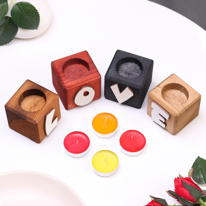 Подсвечник для интерьера 4 шт с надписью LOVE, цвет:  Подсвечник для интерьера 4 шт с надписью LOVE, цвет: "Микс", аромат: ягодно-фруктовый микс