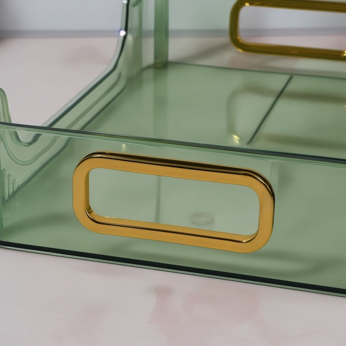 Органайзер для хранения, с ручками, 2 секции, 31 × 20 × 29 см, цвет зелёный/золотистый