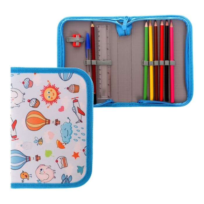 Пенал школьный Пенал школьный "Небо", 13 х 19,5 см, на молнии, 1 секция, с наполнением, ткань