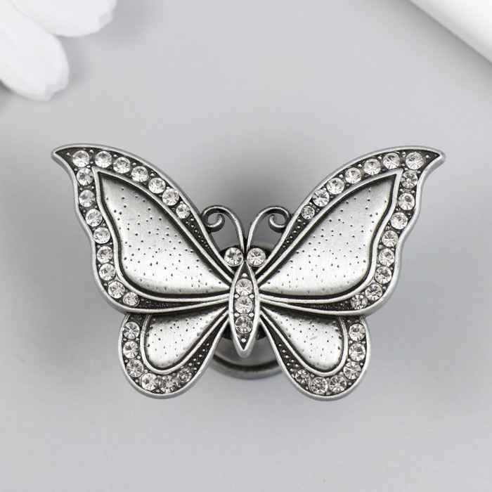 Ручка для шкатулки металл Ручка для шкатулки металл "Бабочка" стразы, состаренное серебро 3,6х5,5х2,2 см