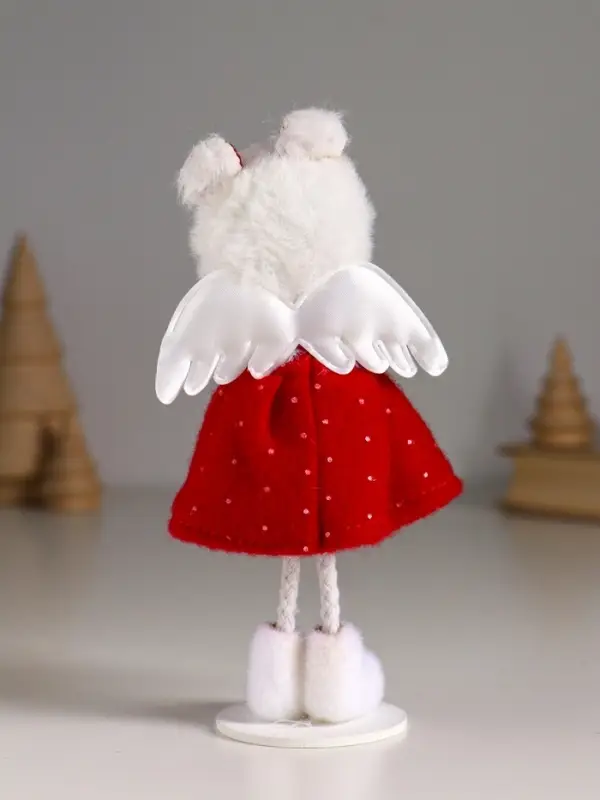 Кукла интерьерная "Ангелочек в красном платье, с ёлочкой в руках" 8х5,5х16 см