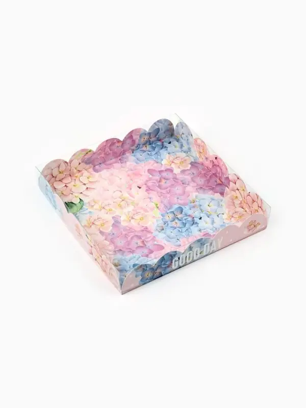 Коробка для печенья, кондитерская упаковка с пластиковой крышкой, Good day, 18&times;18&times;3 см