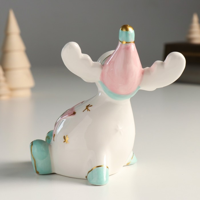 Сувенир керамика  Сувенир керамика "Лосик, розовый колпак, белые рожки в горох" 11,1х11,3х7,7 см