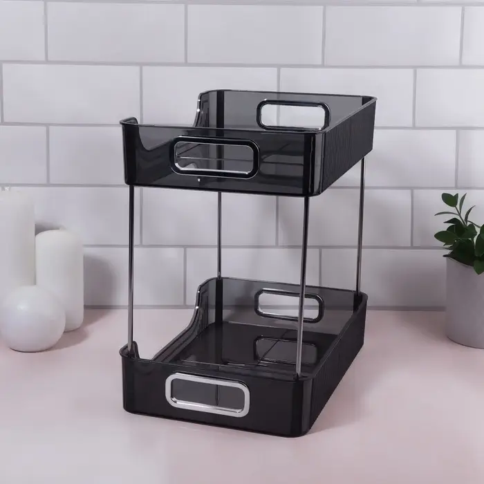 Органайзер для хранения, с ручками, 2 секции, 31&times;20&times;29 см, цвет чёрный, серебристый