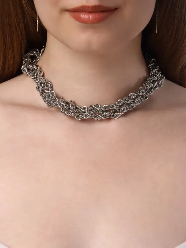 Колье &laquo;Цепь&raquo;, косичка, цвет глянцевое серебро, 40 см