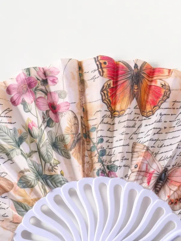Веер складной &laquo;Бабочки, цветы и старые газеты&raquo;, 22.5 см