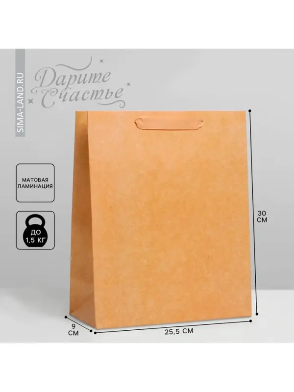 Пакет подарочный ламинированный, упаковка, «Крафтовый», M 25.5 х 30 х 9 см Пакет подарочный ламинированный, упаковка, «Крафтовый», M 25.5 х 30 х 9 см
