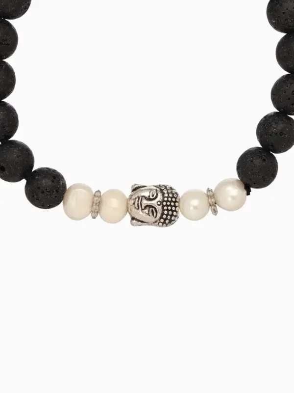 Браслет  Браслет "Будда" жемчуг, лава, длина 18 см