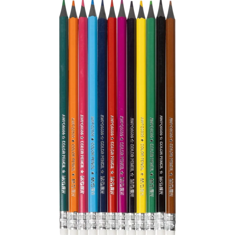 Карандаши цветные M&G, пластиковые, шестигран, стираемые, 12 цв/наб, в тубе