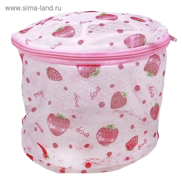 Мешок для стирки белья с диском Доляна, 15×15×13 см, двухслойный, крупная сетка, рисунок МИКС