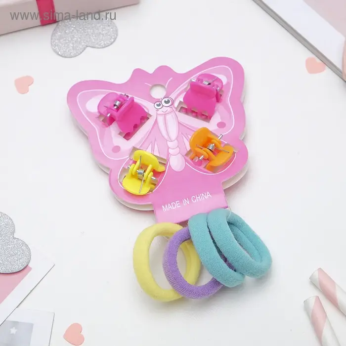 Набор для волос Набор для волос "Бабочка" (4 краба, 4 резинки) нежные оттенки