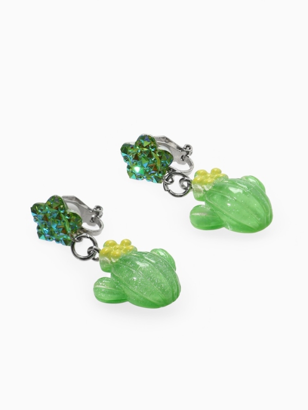 Серьги-клипсы детские  Серьги-клипсы детские "Выбражулька" кактус с звездой кристалл, цвет зеленый