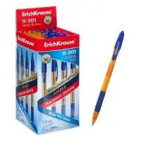 Ручка шариковая ErichKrause. R=301 Matic&Grip Amber, автоматическая, синий стержень, узел 0.7 мм, резиновый упор