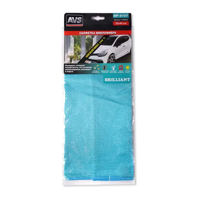 08 Салфетка микрофибра сверхплотная для чистки стекол AVS MF-6107 (35х40см)(1шт)