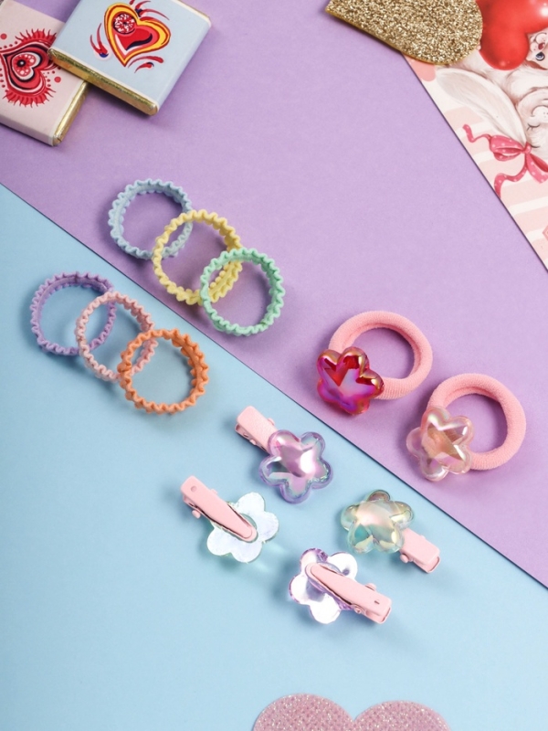 Набор для волос Набор для волос "Аделия" (10 резинок 3 см, 4 зажима 3 см) цветок, розовый