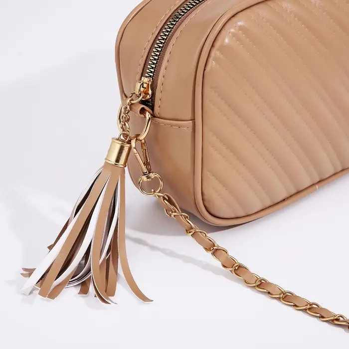 Сумка кросс-боди женская, 21&times;7&times;14 см, на молнии, бежевая