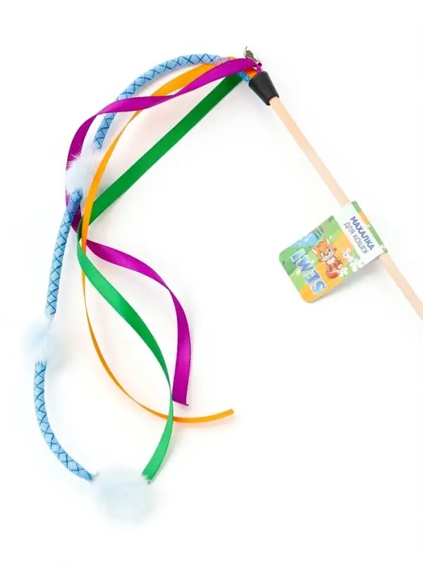 Дразнилка - удочка &laquo;Салют из норки c ленточками&raquo;, на деревянной палочке