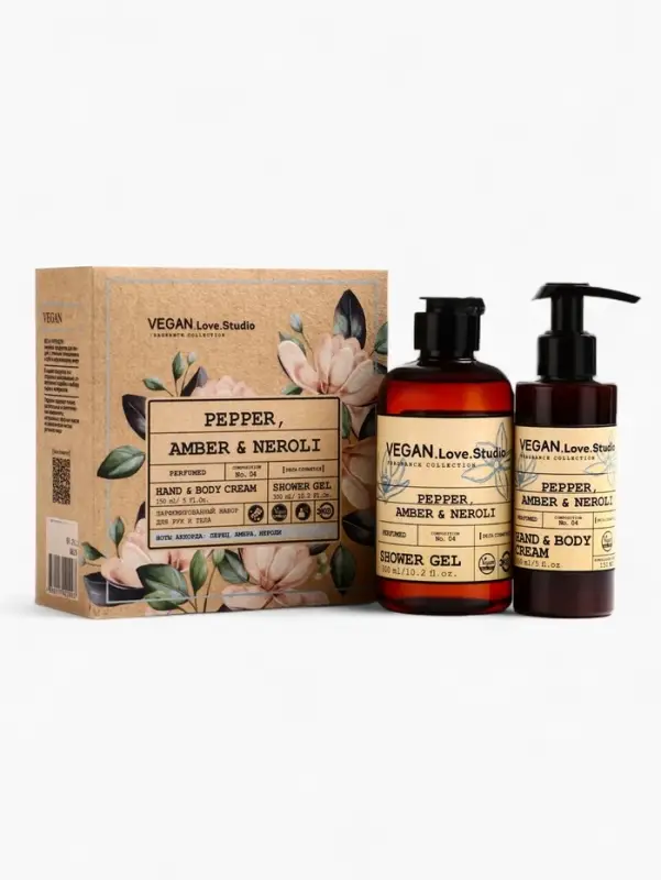 Набор женский VEGAN.Love.Studio  Набор женский VEGAN.Love.Studio "Pepper, Amber, Neroli": гель для душа 300 мл + крем-лосьон 150 мл 1