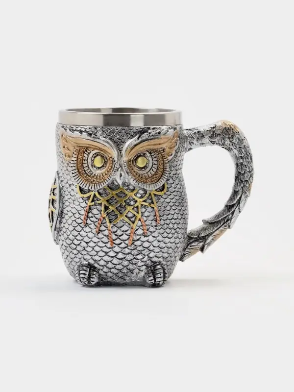 Кружка средневековая &laquo;Сова&raquo;, 400 мл, 14.5&times;10&times;11.5 см, нержавеющая сталь, серебристая