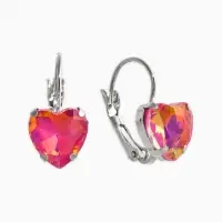 Серьги "Сердечки" лунные, цвет малиновый в серебре