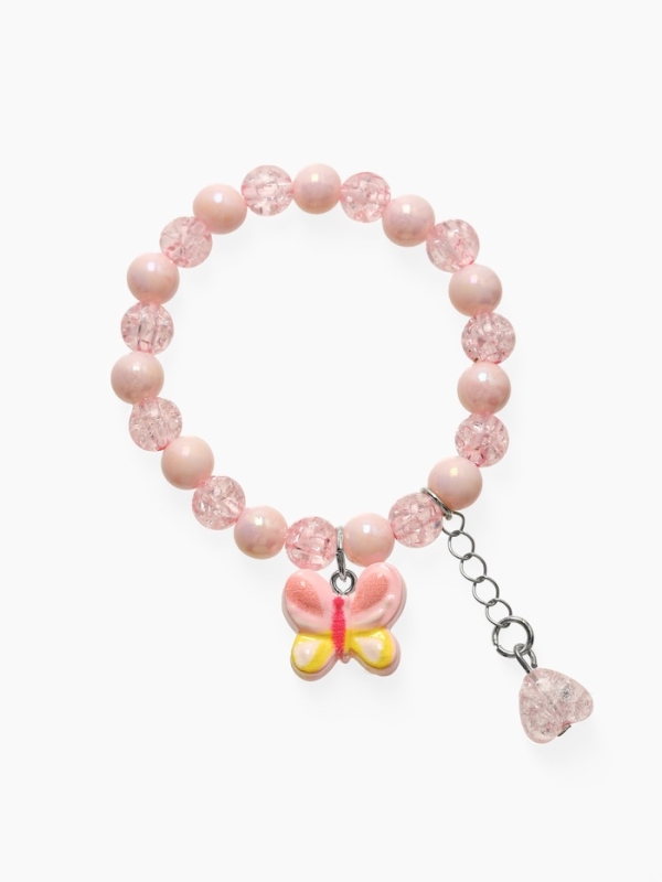 Браслет детский "Выбражулька" сердце на цепочке и бабочка, цвет розовый