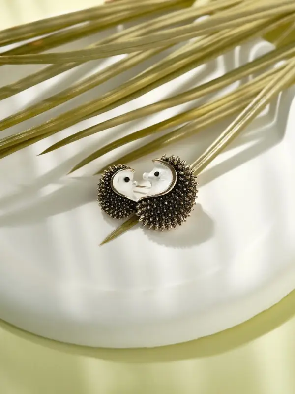 Брошь &laquo;Ёжики&raquo;, чёрно-белая в чернёном золоте