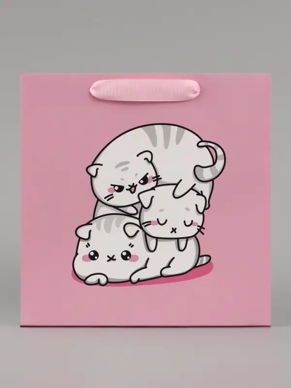 Пакет подарочный ламинированный квадратный, упаковка, &laquo;Котики&raquo;, 22&times;22&times;11 см