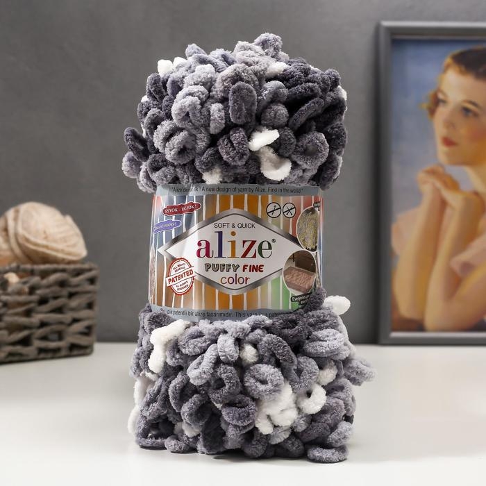 Пряжа Пряжа "Puffy Fine Color" 100% микрополиэстер 14,5м/100гр (5925 серый камуфляж)