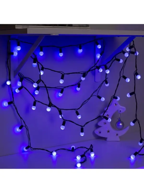 Гирлянда &laquo;Нить&raquo; 20 м с насадками &laquo;Шарики 1.5 см&raquo;, IP44, тёмная нить, 200 LED, свечение синее, 8 режимов, 220 В